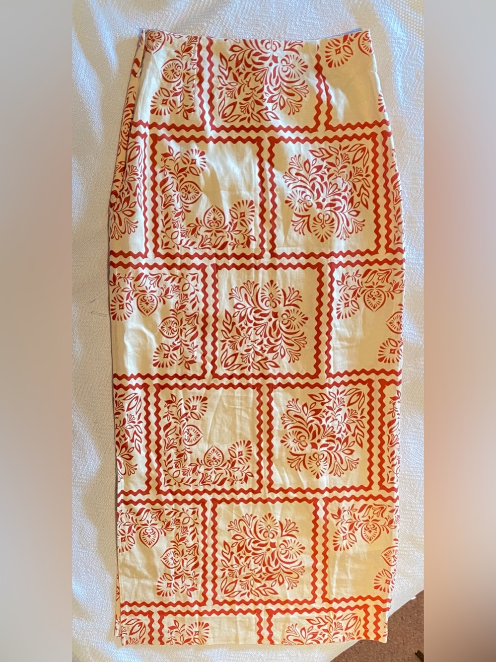 NWT Lulu's Cream Maxi Skirt with Orange Block Floral Motif